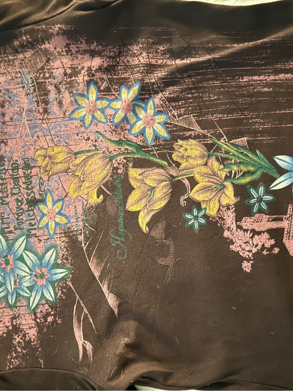 Dressbarn Vintage Womens XL Brown Floral Graphic 3/4” Sleeve Tee - Picture 7 of 9